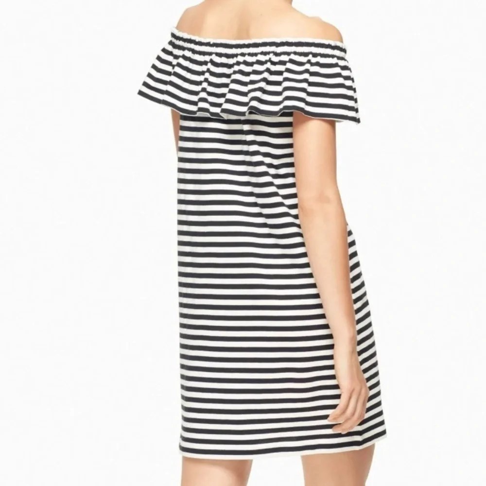 Kate Spade‎ Off the Shoulder Striped Cotton Jersey Knit Dress Sz XL Black White